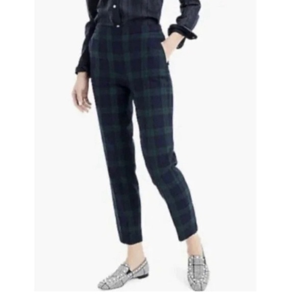 J. Crew • Tartan Straight Leg Wool Pants in Navy Blue and Dark Green - Picture 2 of 8